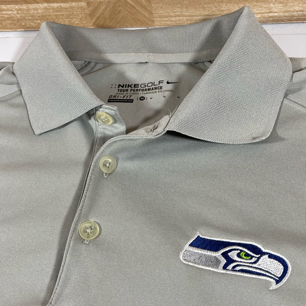 Nike Shirt Mens Sz M Tour Performance Seattle Seahawks Champions Golf Polo White